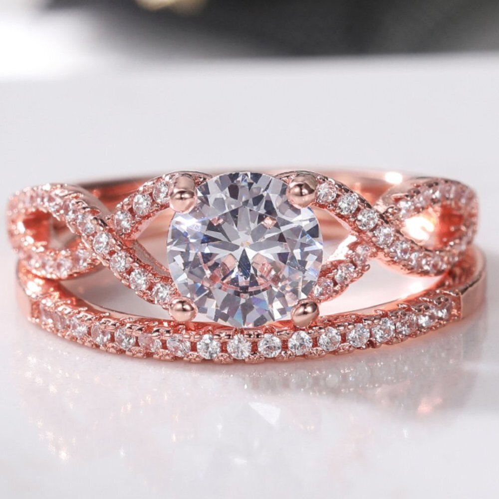 😍Double Layer Rose Gold Plated Lovely Fashion Ring Set for Women/Girl, L045